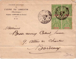 MARTINIQUE - 1908 - LETTRE De Fort De France Pour Bordeaux - 2 Paires - Type Groupe - Covers & Documents