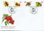 FDC Taiwan 2001 Fruit Stamps (B) Plum Tangerine Longan Pomelo Flora - FDC