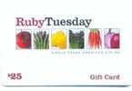 Ruby Tuesday,  U.S.A. Carte Cadeau Pour Collection # 2 - Cartes De Fidélité Et Cadeau