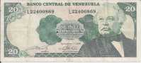 - BILLETS -  VENEZUELA - 20 - VEINTE BOLIVARES - 1989 - N° L  22400869 - - Venezuela