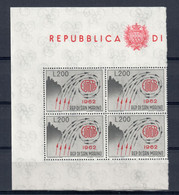 REPUBBLICA DI SAN MARINO 1962 - FOGLIETTO 4 ESEMPLARI 'EUROPA'  L. 200 - NUOVO MNH ** CATALOGO SASSONE 617 / BF24 - Unused Stamps