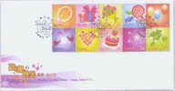FDC 2009 Happy Times Stamps Champagne Liquor Wine Pearl Bouquet Rose Candy Balloon Heart Cake Clover Strawberry - Rosas