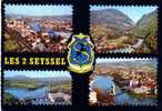 01 SEYSSEL Vues Generales Ponts Sur Le Rhone Et Sur Le Fier Barrage, Blason, - Seyssel