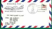 US - 2 -  SPACE BOEING 747 SPACE SHUTTLE AIRCRAFT 1981 FLIGHT With Crew Members Name VF CACHETED COVER - Enveloppes évenementielles