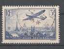 France, Poste Aérienne 1936, Yvert N° 12 , 3F Outremer, "Avion Survolant Paris ", Obl Centrale,TTB, Cote 2,30 Euros - 1927-1959 Gebraucht