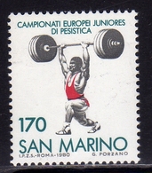 REPUBBLICA DI SAN MARINO 1980 CAMPIONATO EUROPEO JUNIORES SOLLEVAMENTO PESI WEIGHTLIFTING LIRE 170 MNH - Neufs