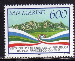 REPUBBLICA DI SAN MARINO 1990 VISITA DEL PRESIDENTE DELLA REPUBBLICA ITALIANA FRANCESCO COSSIGA LIRE 600 MNH - Nuevos