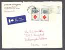 Canada PETER SINGER Airmail Par Avion Label Vancouver To Indianapolis United States Pair Of Candian Flag & State Of Arms - Luchtpost
