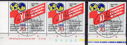 Feuerland Auf Der Landkarte 1986 DDR 3049I Im DV1-4+ZD-Paar O 36€ Erdkugel Mit Südamerika/Afrika F41 Error On Se-tenants - Variétés Et Curiosités