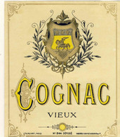 Rare & Superbe étiquette COGNAC VIEUX Années 1898-1910. Liqueur, Alcool. Beau Blason - Alcohols & Spirits