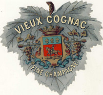 Rare & Superbe étiquette "label"  VIEUX COGNAC Authentique. Années 1900. Fine Champagne. Blason Feuille  Vigne. - Alcohols & Spirits