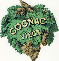 Rare & Superbe étiquette COGNAC VIEUX Authentique. PALYART Années1882-1895. Découpe Feuille  Vigne. - Alcohols & Spirits