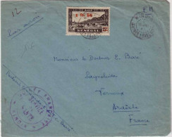 GUINEE FSE 1945 -ENV. FM Avion Du SERVICE DE SANTE De KINDIA => VERNOUX (07) - SURTAXE AER. Avec Timbre SENEGAL - Briefe U. Dokumente