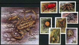 Tanzania 1994 MiNr. 1798 - 1805 (Block 255) Tansania Spiders Spinnentiere  7v+1 MNH**  11,10 € - Araignées