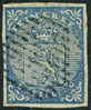 Norway #1 SUPERB Used 4s Blue Coat Of Arms From 1855 - Gebruikt