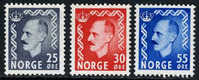 Norway #322-24 Mint Never Hinged King Haakon VII Set From 1951-52 - Nuovi