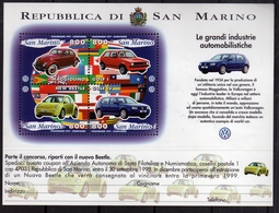 REPUBBLICA DI SAN MARINO 1997 LE GRANDI INDUSTRIE AUTOMOBILISTICHE VOLKSWAGEN BLOCCO FOGLIETTO BLOCK SHEET BLOC  MNH - Blocks & Kleinbögen