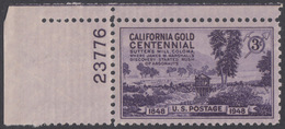 !a! USA Sc# 0954 MNH SINGLE From Upper Left Corner W/ Plate-# 23776 - California Gold Centennial - Unused Stamps
