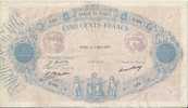 - FRANCE - BILLETS - 500 F - BLEU ET ROSE - 4 MARS 1927 - N° 569 - O . 998 - - 500 F 1888-1940 ''Bleu Et Rose''