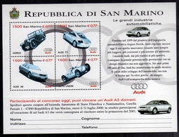 REPUBBLICA DI SAN MARINO 1999 GRANDI CASE AUTOMOBILISTICHE L'AUDI BLOCCO FOGLIETTO SERIE BLOCK SHEET SET BLOC MNH - Ungebraucht