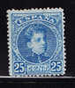 T)1901,SPAIN,EDI 248,USED,ALFONSO XIII,25c BLUE,CONTROL NUMBER ON BACK.- - Gebruikt