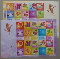 2009 Happy Times Stamps Sheets Champagne Liquor Wine Pearl Bouquet Rose Candy Balloon Heart Cake Clover Strawberry - Rose