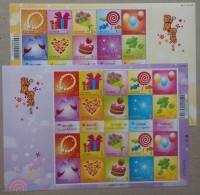 2009 Happy Times Stamps Sheets Champagne Liquor Wine Pearl Bouquet Rose Candy Balloon Heart Cake Clover Strawberry - Rosas