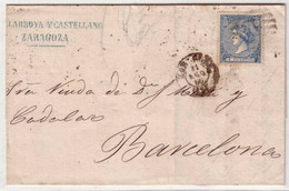 ESPAGNE - 1866 - LETTRE De ZARAGOZA Pour BARCELONA - ISABELLE II - Lettres & Documents