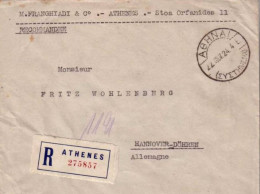 GRECE - 1924 - LETTRE RECOMMANDEE De ATHENES Pour HANNOVER (ALLEMAGNE) - Briefe U. Dokumente