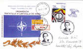North Atlantic Treaty Organisation - NATO 2002 Registred Express Cover RARE Obliteration Stamps Label Romania. - NATO