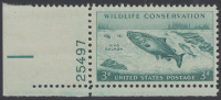 !a! USA Sc# 1079 MNH SINGLE From Lower Left Corner W/ Plate-# 25497 - Wildlife Conservation: King Salmon - Neufs