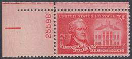 !a! USA Sc# 1086 MNH SINGLE From Upper Left Corner W/ Plate-# 25533 -Alexander Hamilton - Unused Stamps