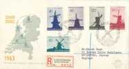 NEDERLAND :1963: Y.769-73 On Registered FDC : MOLEN,MOULIN,MILL,DOKKUM,BERGEN,ALKEMADE,HAZERSWOUDE,SOMEREN, - Moulins