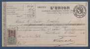 1921 - RECU L'UNION COMPAGNIE D'ASSURANCES CONTRE L'INCENDIE - TIMBRE QUITTANCES 25 C - Bank & Insurance