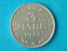 1922 A - 3 MARK / KM 29 (?) (  For Grade, Please See Photo ) !! - 3 Mark & 3 Reichsmark