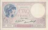 - FRANCE - BILLETS -  5 F - VIOLET - L 28 - 11 - 1927 - L - N° 670 - Z . 30651 - 5 F 1917-1940 ''Violet''