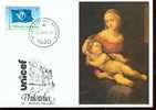 CARTE PHILATELIQUE UNICEF ET EXPOSITION THEME PEINTURE LA FEMME ET L ENFANT - UNICEF