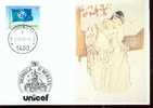 CARTE PHILATELIQUE UNICEF ET EXPOSITION THEME PEINTURE LA FEMME ET L ENFANT - UNICEF