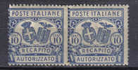SS3129 - REGNO , Recapito Autorizzato Il N. 2 Dent  14  Coppia * - Revenue Stamps