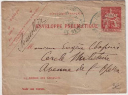 PNEUMATIQUE - ENTIER POSTAL - TYPE CHAPLAIN - 1902 - Yvert N°2763 - ENVELOPPE 30c. - Rohrpost