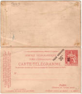 PNEUMATIQUE - ENTIER POSTAL - TYPE CHAPLAIN - Yvert N°2520 - CARTE POSTALE AVEC REPONSE 50c. (1880) - NEUVE - COTE= 77 E - Neumáticos