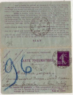 PNEUMATIQUE - ENTIER POSTAL TYPE SEMEUSE - CARTE-LETTRE N° YVERT CLPP5 - Pneumatische Post