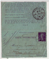 PNEUMATIQUE - ENTIER POSTAL TYPE SEMEUSE - CARTE-LETTRE N° YVERT CLPP3 - Pneumatische Post