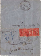 SEMEUSE LIGNEE 50c X3 Sur CARTE-LETTRE PNEUMATIQUE De PARIS Rue MONGE  - 1932 - 1903-60 Säerin, Untergrund Schraffiert