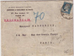 PASTEUR 1F50  Sur LETTRE PNEUMATIQUE De PARIS Rue TAITBOUT - 1928 - - 1922-26 Pasteur