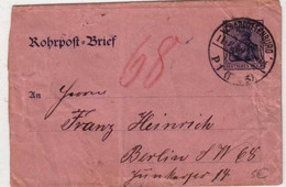 PNEUMATIQUE (ROHRPOST) - ENTIER POSTAL - TYPE GERMANIA - LETTRE De CHARLOTTENBURG - 1909 - Sobres