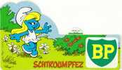 PEYO. La Schtroumpfette En Ballade. Autocollant Pub 1984, SCHTROUMPFEZ Avec Les STATIONS BP. Rare ! - Stickers