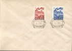 POLAND FDC 1953 22ND JULY NATIONAL DAY SET OF 2 Architecture Warsaw Old Town Buildings Flags Banners - FDC