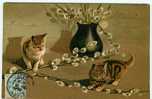 Animaux - Chats - Chat - Cats - Cat - Chatons - Fleurs - Carte Gaufrée - état - Katzen