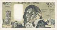 - FRANCE - BILLETS - 500 F - PASCAL - D- 3 - 4 - 1985 - D -  N° 57889 - B . 228 - - 500 F 1968-1993 ''Pascal''